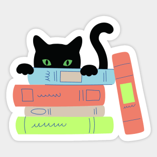 Funny Cute Kawaii Anime Book Reading Bookworm Peeking Cat Sticker